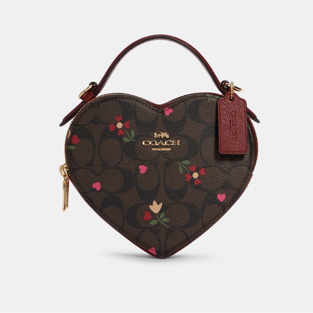 Coach Heart Crossbody In Signature Canvas With Heart Petal Print